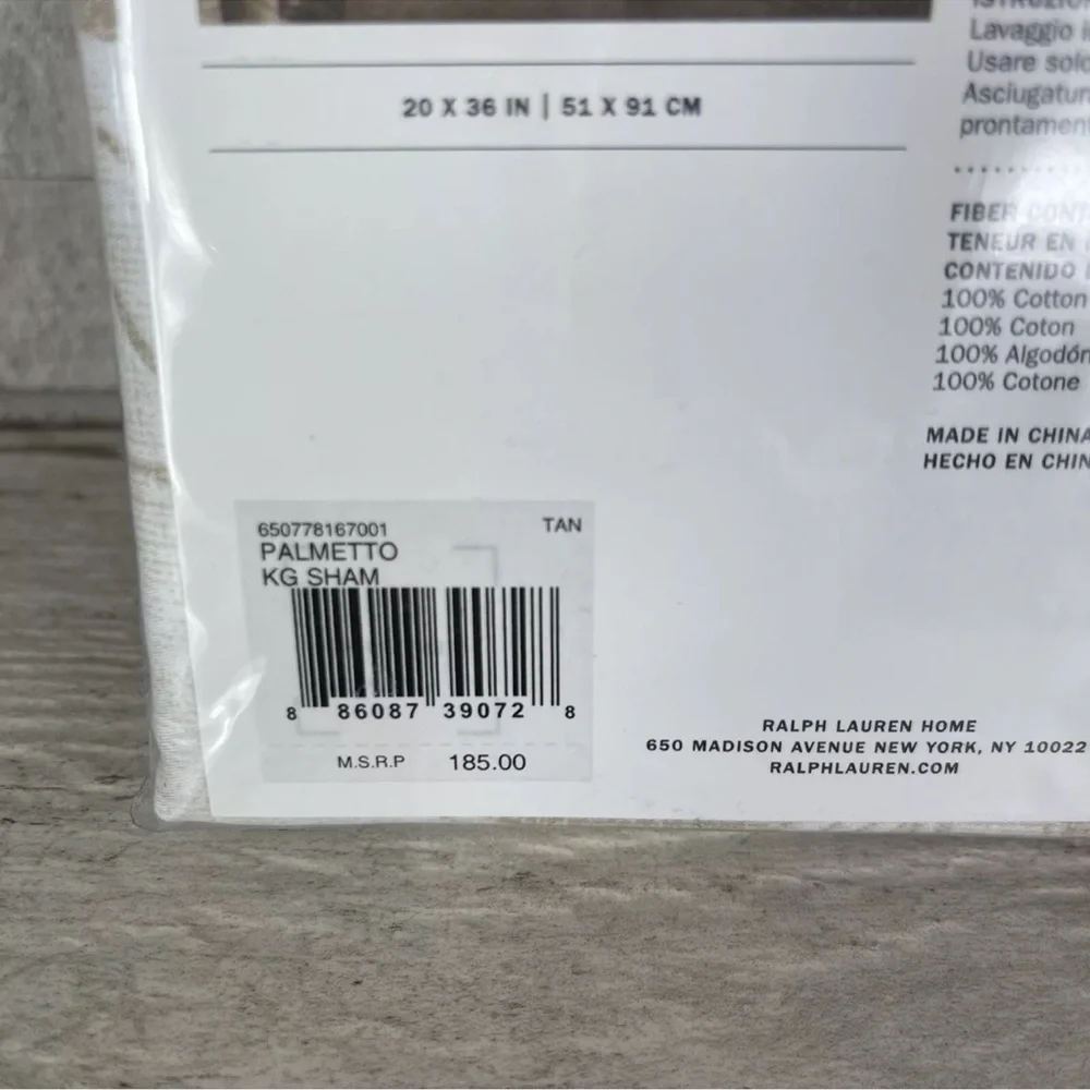 Ralph Lauren NWT One Cecily Palmetto King Pillow Sham Floral Tan Beige NWT $185